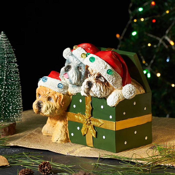 Anyhouz Home Figurines 23cm Dog Box Gift Style Christmas Decor