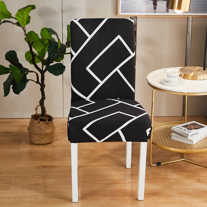 Anyhouz Chair Cover Black Square Lattice Design Elastic Slipcover Dining Decor