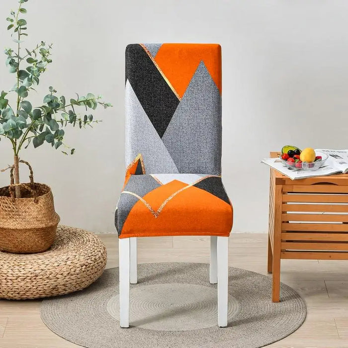 Anyhouz Chair Cover Orange Gray Geometric Design Elastic Slipcover Dining Decor