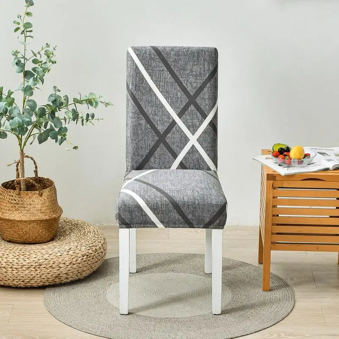 Anyhouz Chair Cover Gray Cross Hatch Design Elastic Slipcover Dining Decor