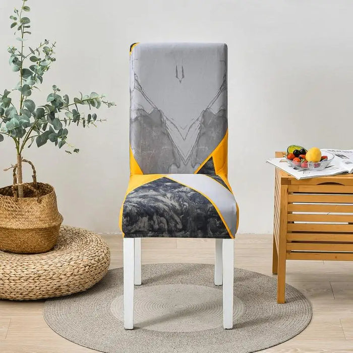 Anyhouz Chair Cover Yellow Gray Abstract Print Elastic Slipcover Dining Decor