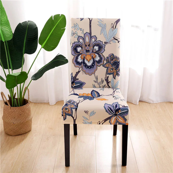 Anyhouz Chair Cover Beige Floral Print Elastic Slipcover Dining Decor