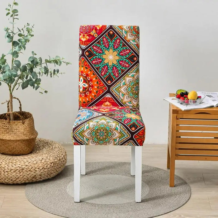 Anyhouz Chair Cover Multicolor Floral Bohemian Style Elastic Slipcover Dining Decor