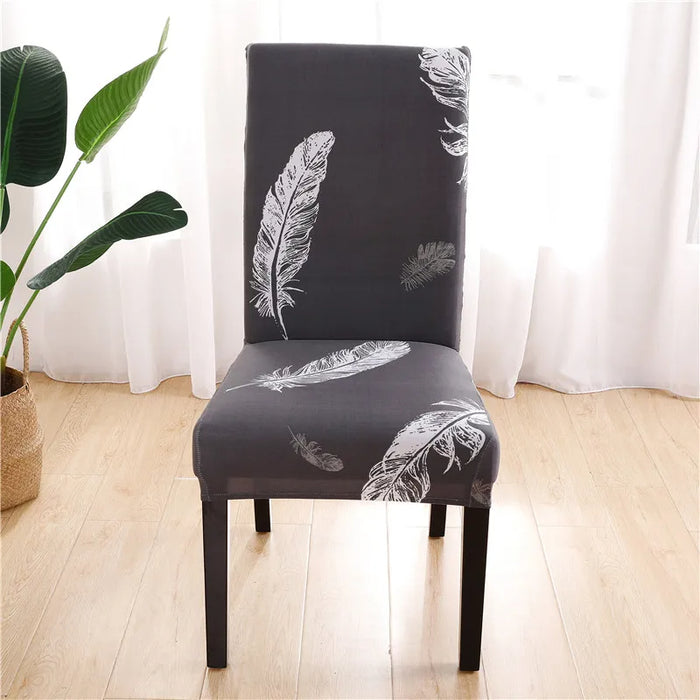 Anyhouz Chair Cover Dark Gray Leaf Print Elastic Slipcover Dining Decor