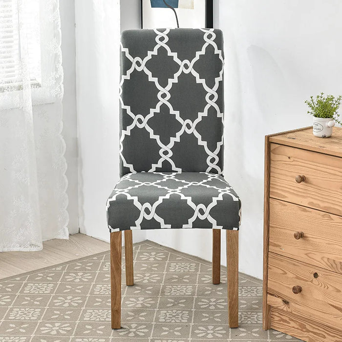 Anyhouz Chair Cover Gray Chain Link Pattern Elastic Slipcover Dining Decor