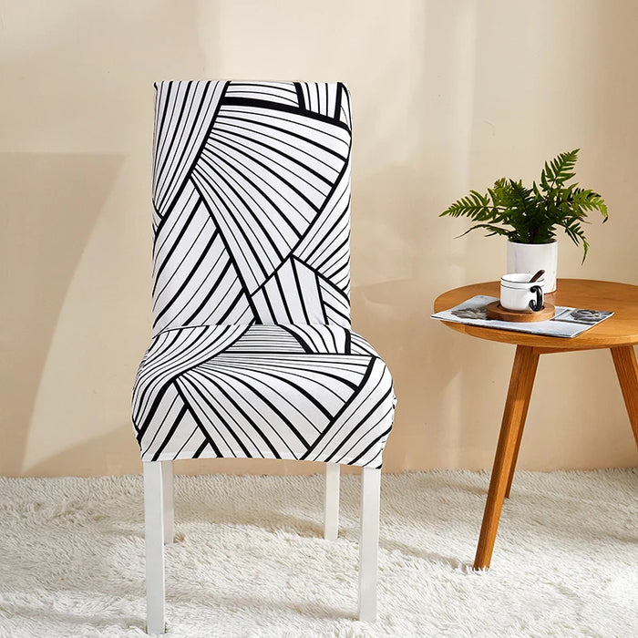 Anyhouz Chair Cover White With 3D Stripe Pattern Elastic Slipcover Dining Decor