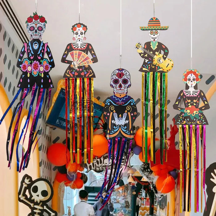 Anyhouz Halloween Skeleton Hanging Decoration with Colorful Tassels