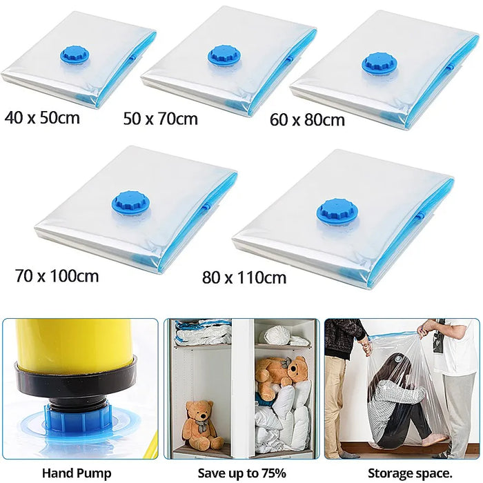 Anyhouz Vacuum Storage Bag With Pump 3 Pack Airtight Sealed Compression Space Saving Organizer