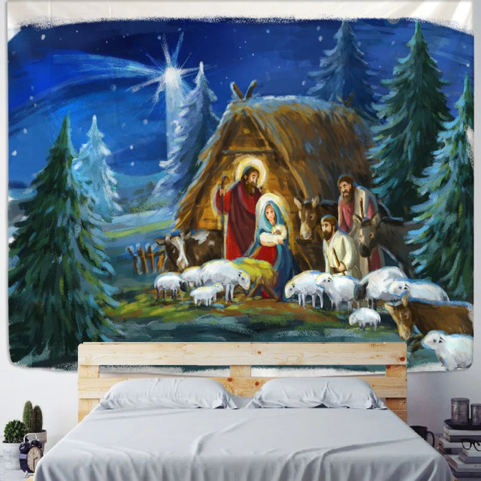 Anyhouz Tapestry Christmas Tree Nativity Bohemian Wall Art Home Decoration