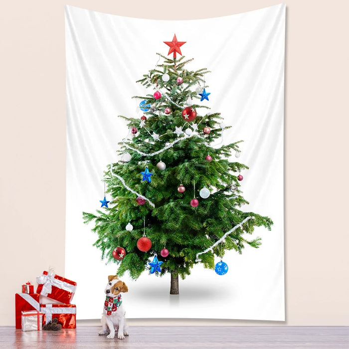 Anyhouz Tapestry Christmas Tree Design With Red Blue Ornaments Bohemian Wall Art Home Decoration