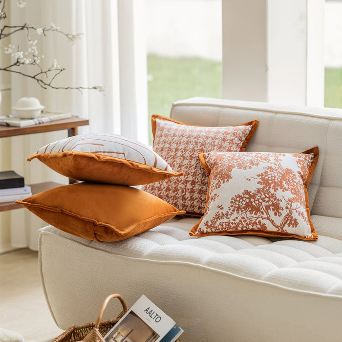 Anyhouz Pillowcase White With Orange Abstract Line Print Decorative Cushion Cover