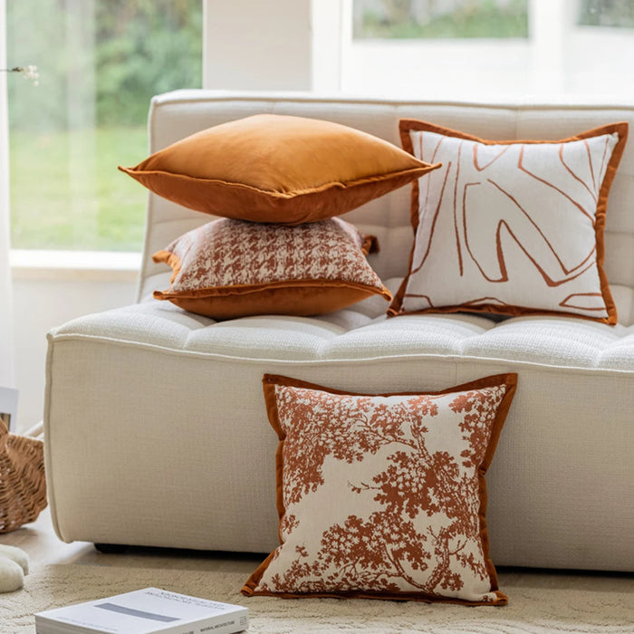 Anyhouz Pillowcase White With Orange Abstract Line Print Decorative Cushion Cover