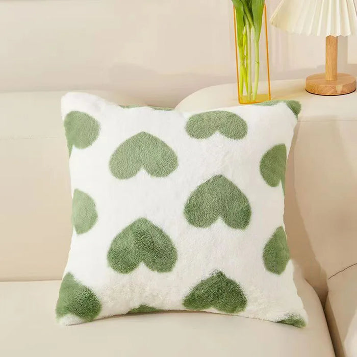 Anyhouz Pillowcase White With Green Heart Quilted Stitched Grid Plush Throw Cushion Cover