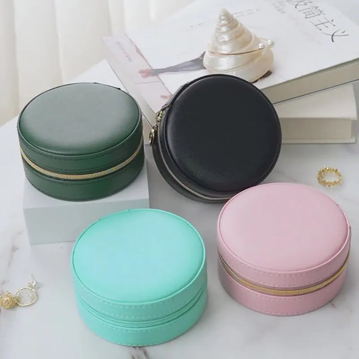 Anyhouz Jewelry Box Mini Round Portable Organizer for Rings Necklaces