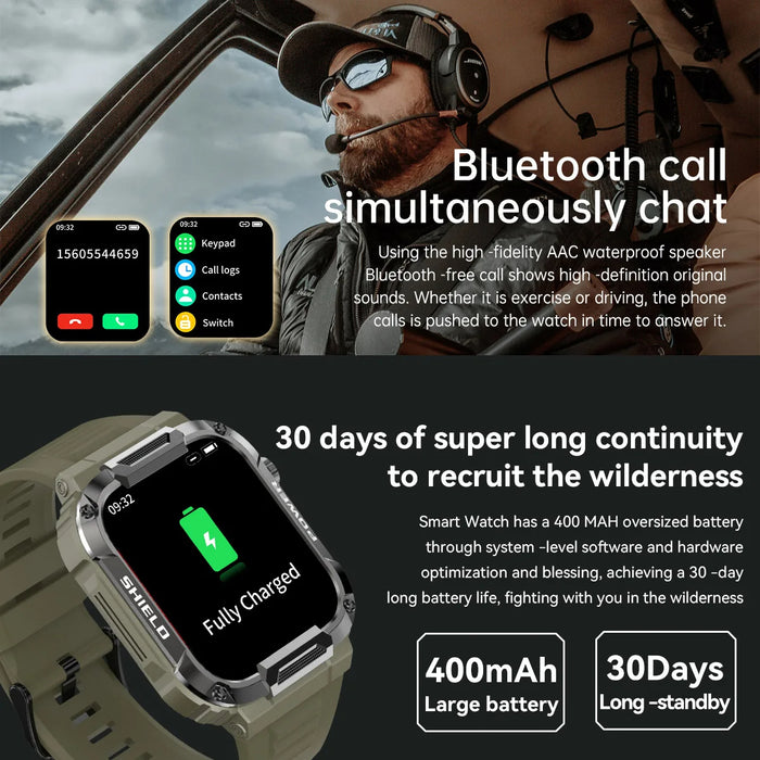 Anyco Smartwatch 3Pc Free Silica Gel Band Waterproof GPS Bluetooth Call Fitness Tracker Military Wristwatch