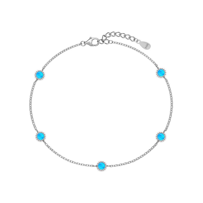 Anyco Bracelet 925 Silver with Blue Synthetic Opal Stone Jewelry for Women