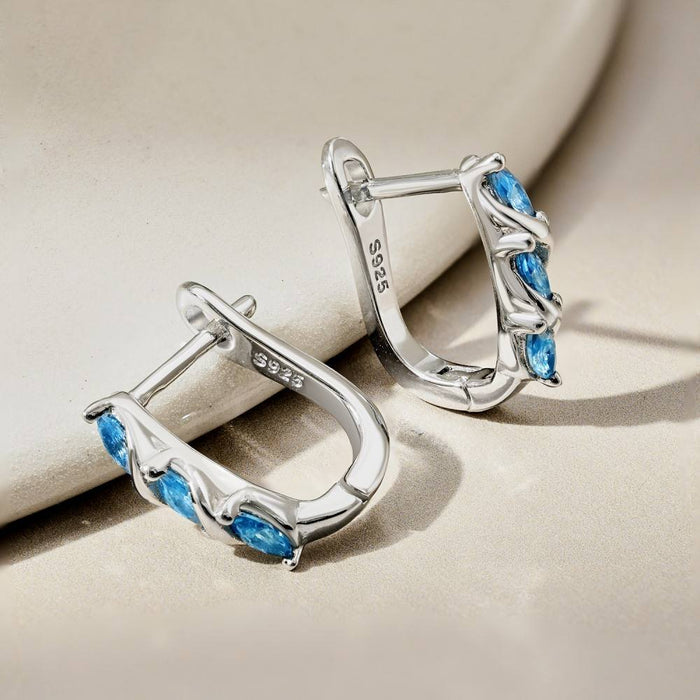 Anyco Earrings 925 Silver Blue Spike Twisted Crystal Hoop Style Zirconia Fashion Accessories