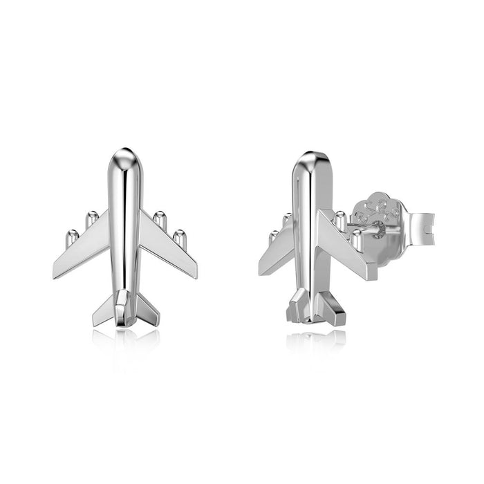 Anyco Earrings 925 Silver Aircraft Plain Studded Trendy Fashion Accessories