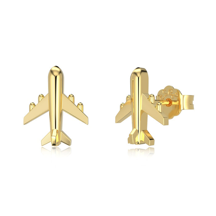 Anyco Earrings 925 Silver Aircraft Plain Studded Trendy Fashion Accessories