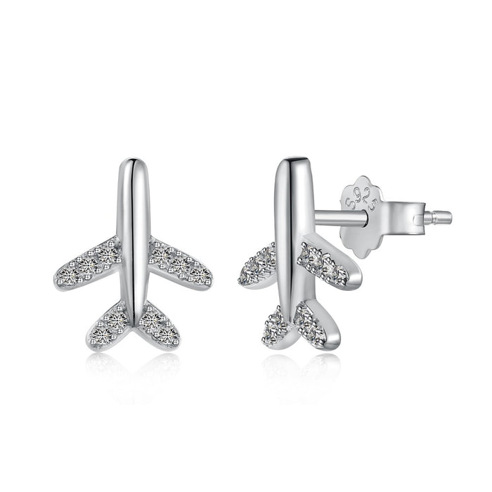 Anyco Earrings 925 Silver Aircraft with Diamond Studded Trendy Fashion Accessories