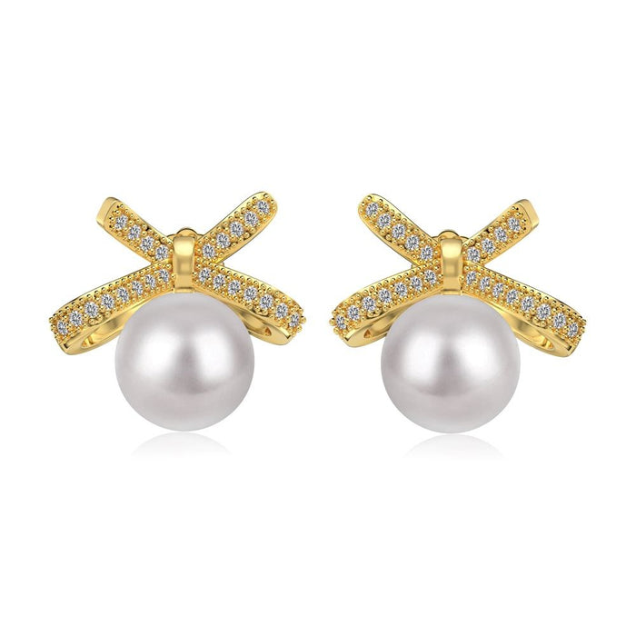 Anyco Earrings 925 Silver Pearl Bow Rhinestone Ear Studded Trendy Fashion Accessories