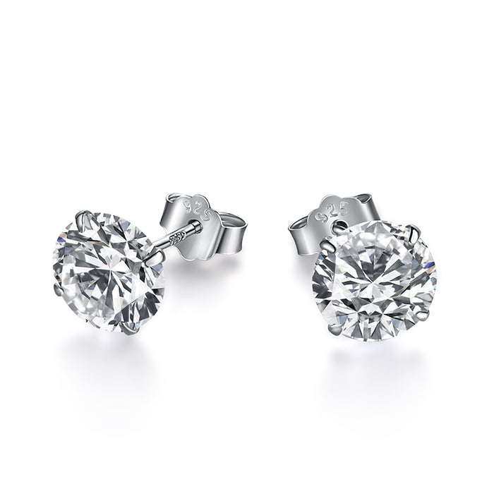 Anyco Earrings 925 Silver Round Diamond Zirconia Studded Stylish For Women