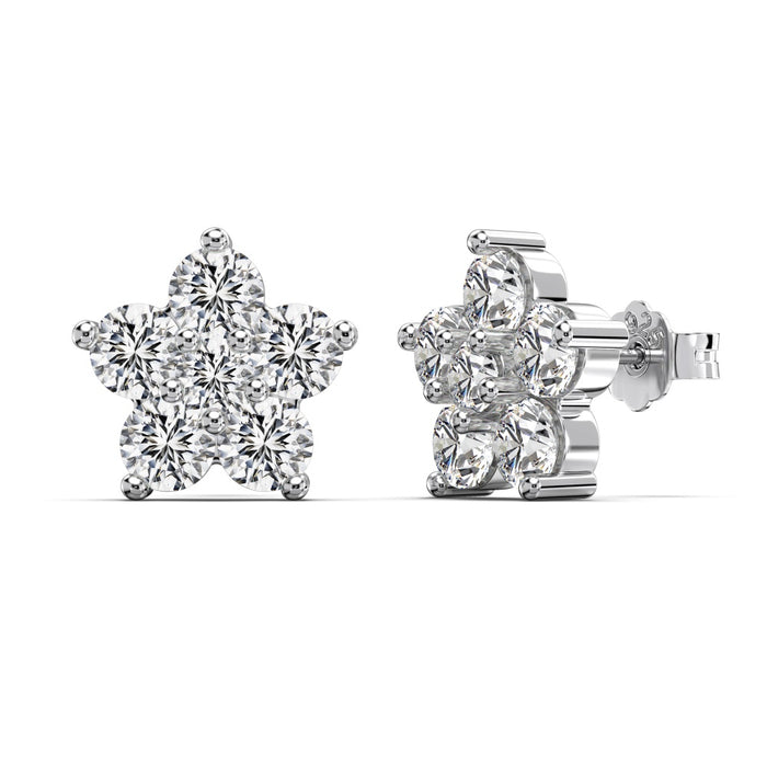 Anyco Earrings 925 Silver Flower Sparkle Rhinestone Stud Stylish Fashion Accessories