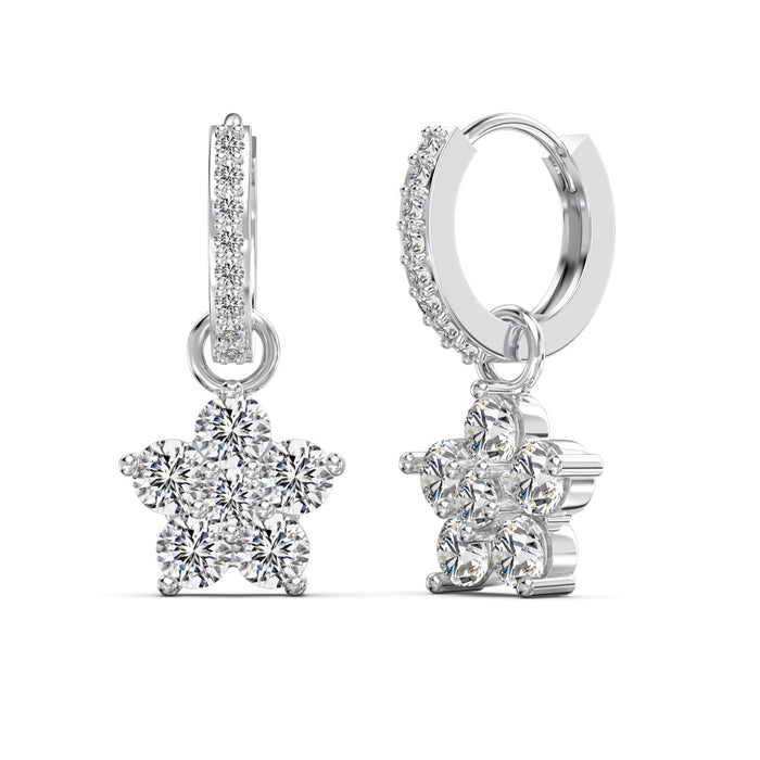 Anyco Earrings 925 Silver Flower Sparkle Rhinestone Hoop with Dangle Stylish Fashion Accessories