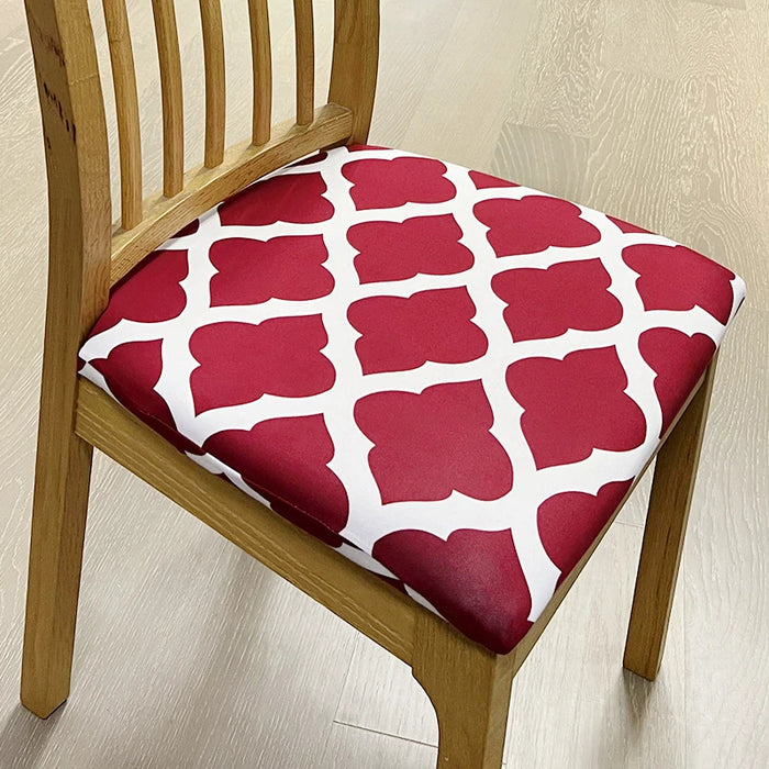 Anyhouz Chair Cover Red White Print Stretch Seat Cover for Home Dinning Kitchen Washable Removable