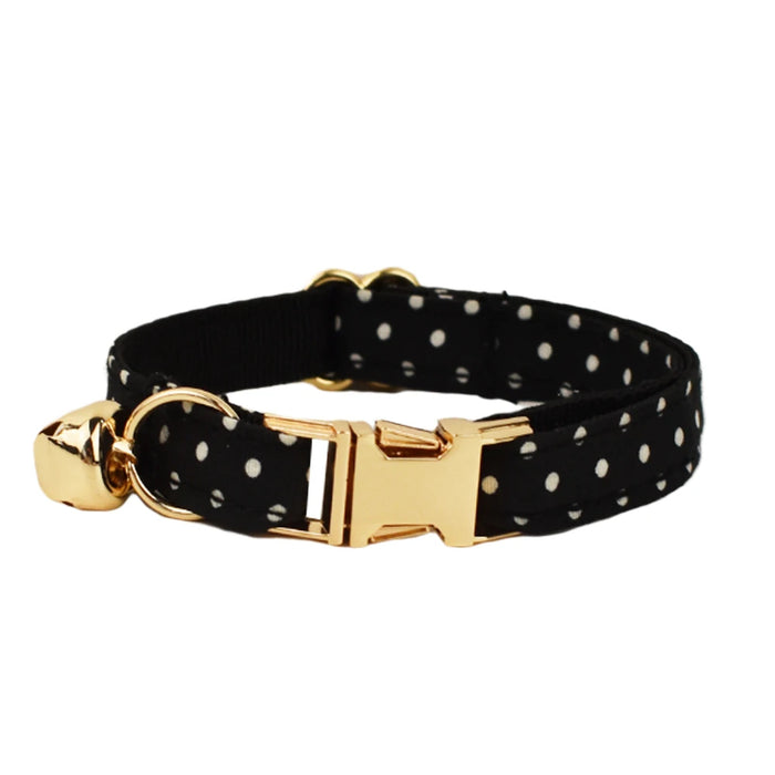 AnyWags Cat Collar Dotted Black Large with Safety Buckle, Bell, and Durable Strap Stylish and Comfortable Pet Accessory