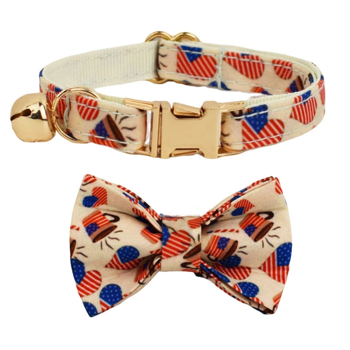 AnyWags Cat Collar Flag Heart Bow Small with Safety Buckle, Bell, and Durable Strap Stylish and Comfortable Pet Accessor