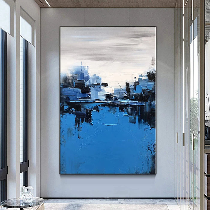 Anyhouz Canvas Art Hand Painted Blue Reflections Custom Large Handmade Artwork For Home Office