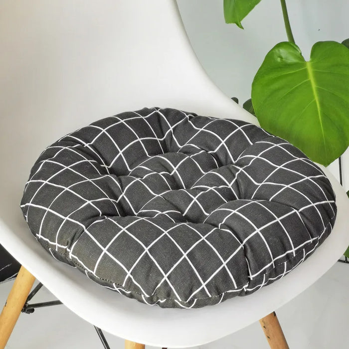 Anyhouz Seat Cushion Black Grid Pattern Round Chair Pad Decorative Pillow