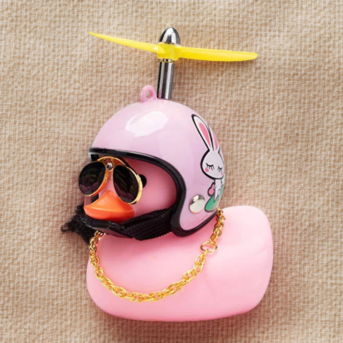 Anypack Car Ornaments Rubber Pink Duck for Car Dashboard Decorations Cool Glasses Duck with Rabbit Pink Propeller Helmet Gold Chain