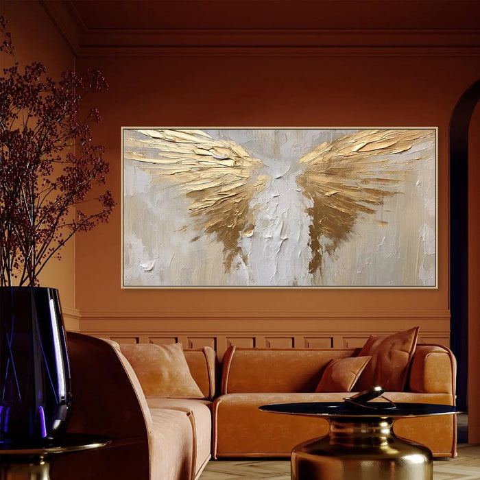 Anyhouz Canvas Art Hand Painted Golden Wings Contemporary Wall Artwork For Living Room