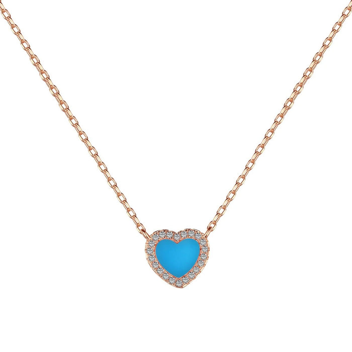 Anyco Necklace 925 Silver for Women Blue Cute Heart Shape Pendant Rose Gold Platting CZ 5A Jewelry