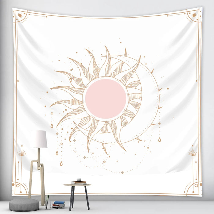 Anyhouz Tapestry White Sun and Moon Dance 230x180cm Psychedelic Scene Art Hippie Bohemian Decorative Sheet