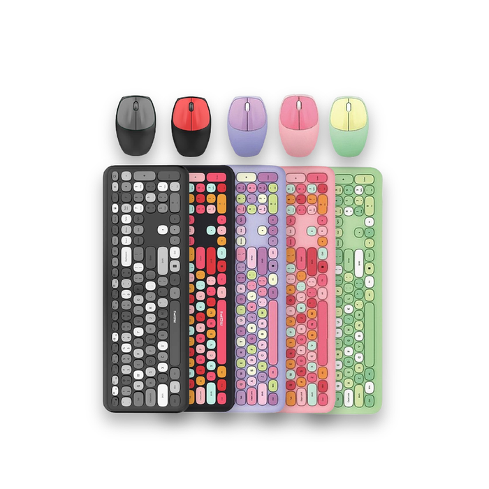 Anymob Bluetooth Keyboard And Mouse Combo Set Black Gray Colorful Retro Design Portable Wireless Soft Touch Keys