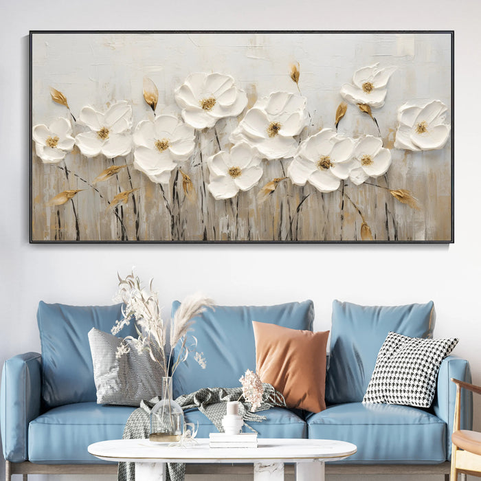 Anyhouz Canvas Art Hand Painted White Floral Symphony Custom Large Handmade Artwork For Home Office