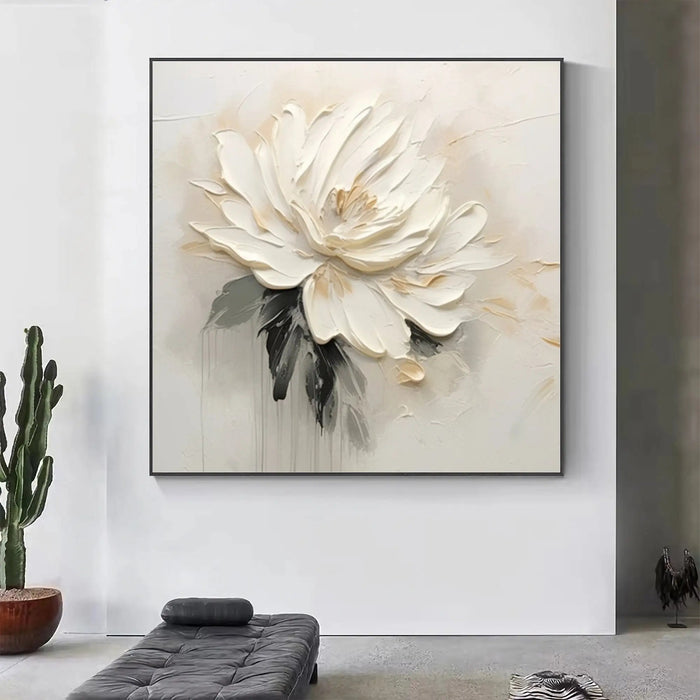 Anyhouz Canvas Art Hand Painted White Serenity Bloom Minimalist Wall Decor Ideas For Living Room