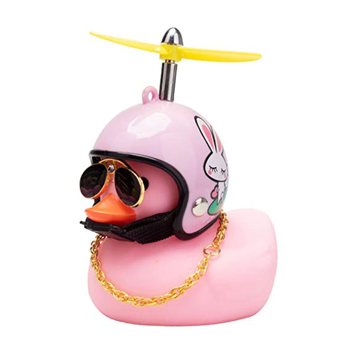 Anypack Car Ornaments Rubber Pink Duck for Car Dashboard Decorations Cool Glasses Duck with Rabbit Pink Propeller Helmet Gold Chain