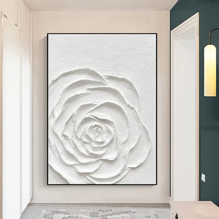 Anyhouz Canvas Art Hand Painted White Essence Of A Rose Minimalist Wall Decor Ideas For Living Room