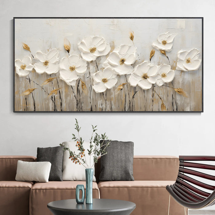 Anyhouz Canvas Art Hand Painted White Floral Symphony Custom Large Handmade Artwork For Home Office