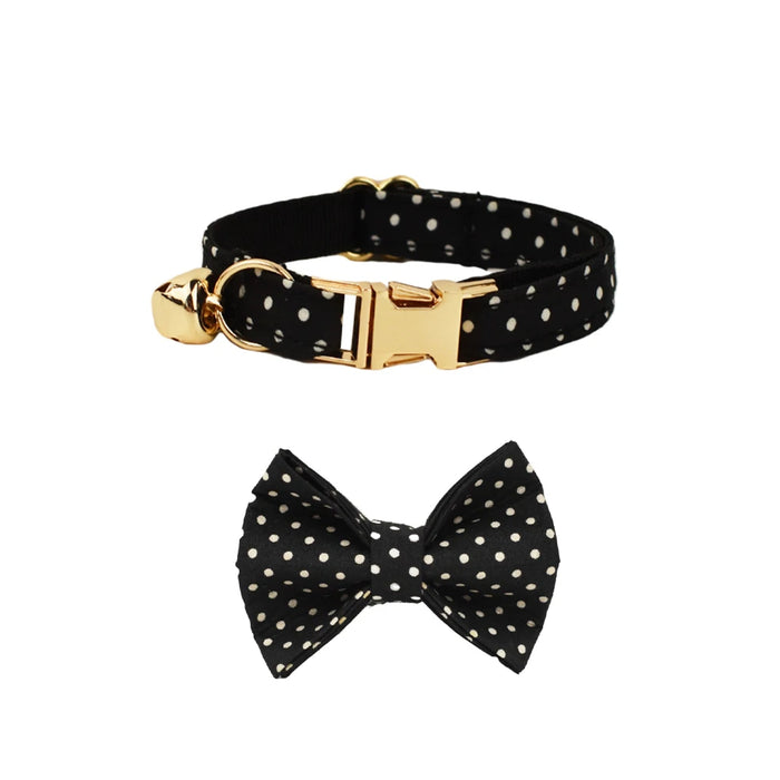 AnyWags Cat Collar Dotted Black Bow Large with Safety Buckle, Bell, and Durable Strap Stylish and Comfortable Pet Accessory