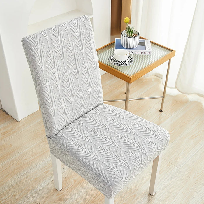 Anyhouz Chair Cover Light Grey Series Leaf Lines Design with Elastic Material for Dining Room Kitchen Wedding Hotel Banquet Restaurant