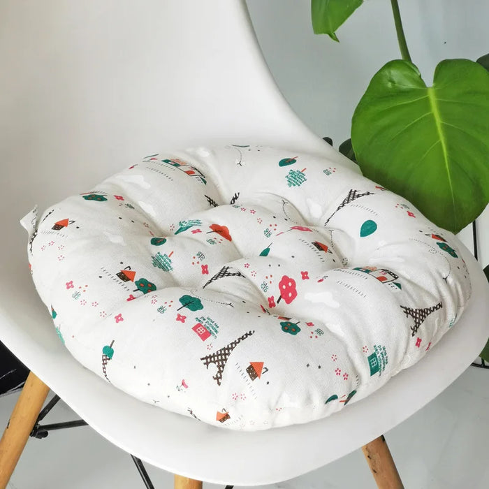 Anyhouz Seat Cushion White Playful Print Round Chair Pad Decorative Pillow