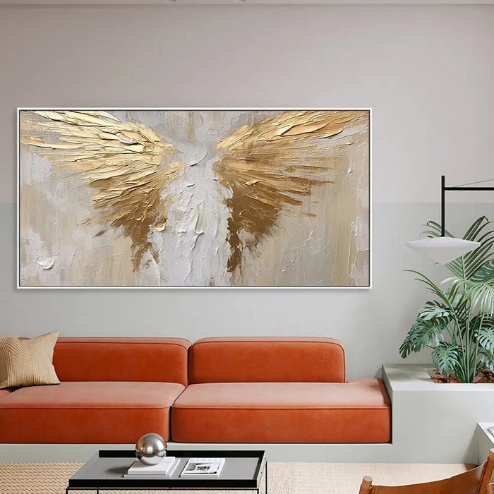 Anyhouz Canvas Art Hand Painted Golden Wings Contemporary Wall Artwork For Living Room