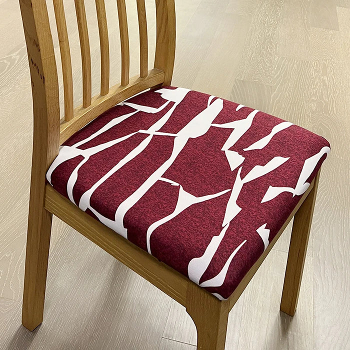 Anyhouz Chair Cover Wine Red White Cracks Print Stretch Seat Cover for Home Dinning Kitchen Washable Removable