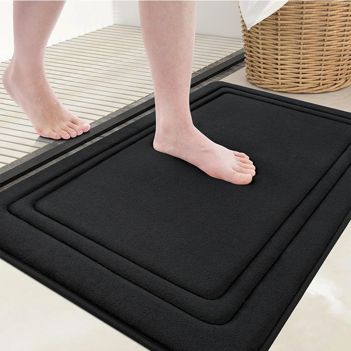 Anyhouz Doormat Black Double Frame Memory Foam Non Slip Dirt Trap Water Absorbing Mat