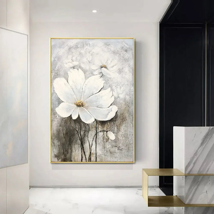 Anyhouz Canvas Art Hand Painted White Floral Reverie Abstract Artwork For Contemporary Spaces